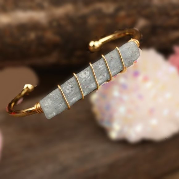 Natural Stone Single Stone Gold Cuff Bracelet - Picture 4 of 5